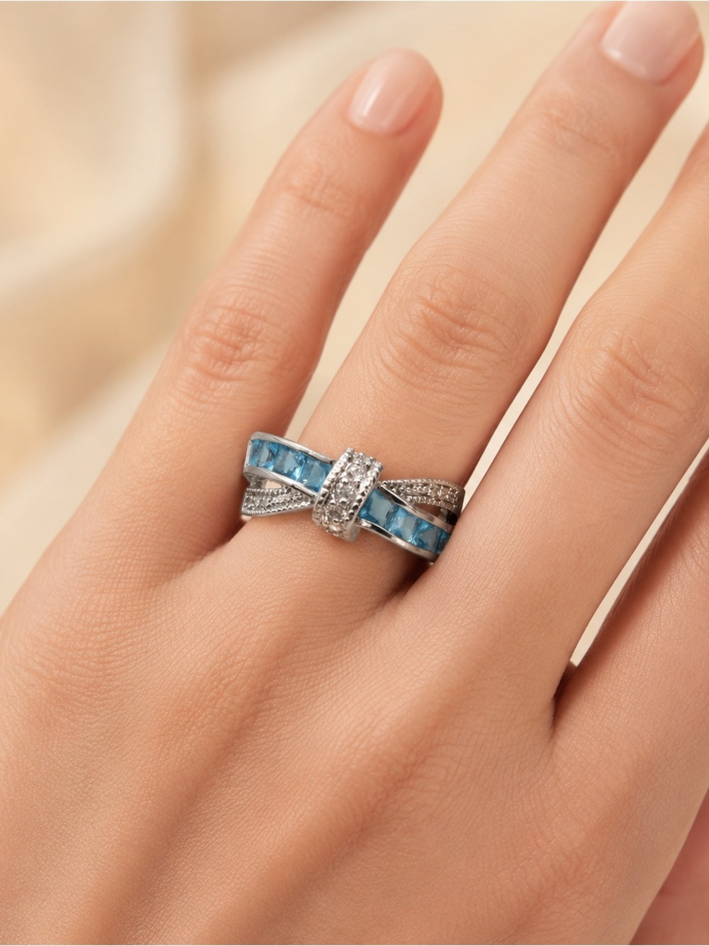 Elegant Silver and Blue Gemstone Ring size 10
